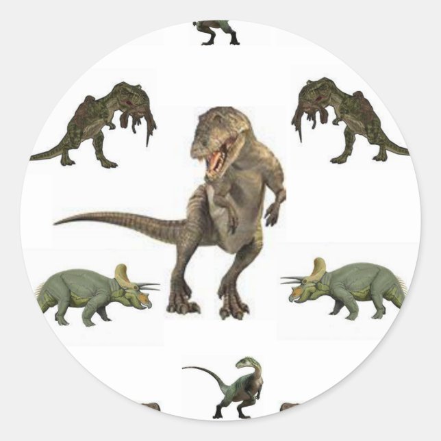 Dinosaur Wrapping Paper Classic Round Sticker (Front)