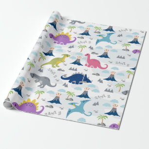 Dinosaur Wrapping Paper - Colorful Dinosaurs and V