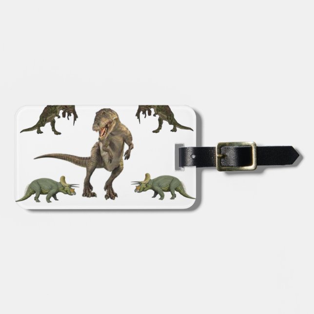 Dinosaur Wrapping Paper Luggage Tag (Front Horizontal)