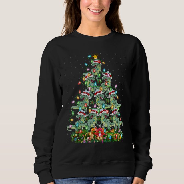Dinosaur   Xmas Lights Santa Dinosaur Christmas Tr Sweatshirt (Front)