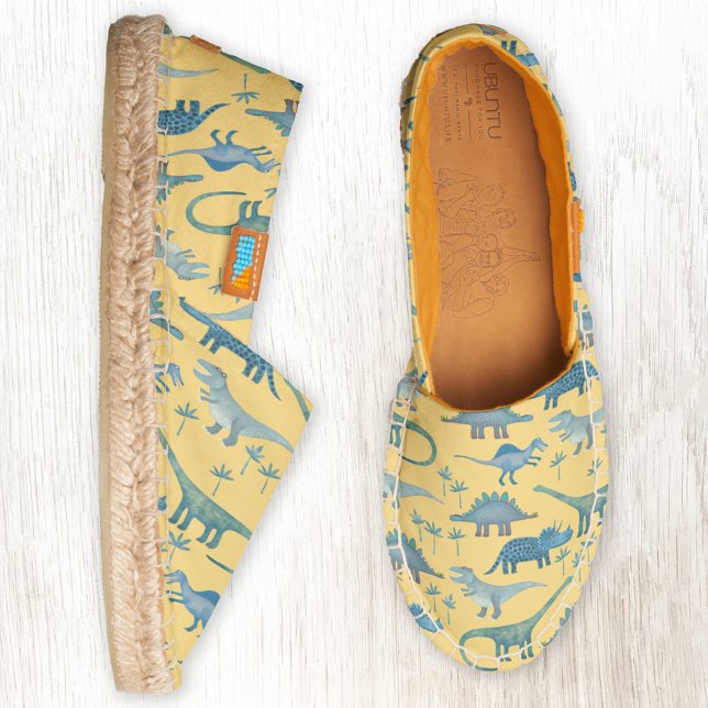 Dinosaur Yellow Espadrilles (Fun yellow and blue dinosaur espadrille shoes)