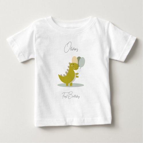 Dinosaur Yellow Green Grey First Birthday Baby T_Shirt