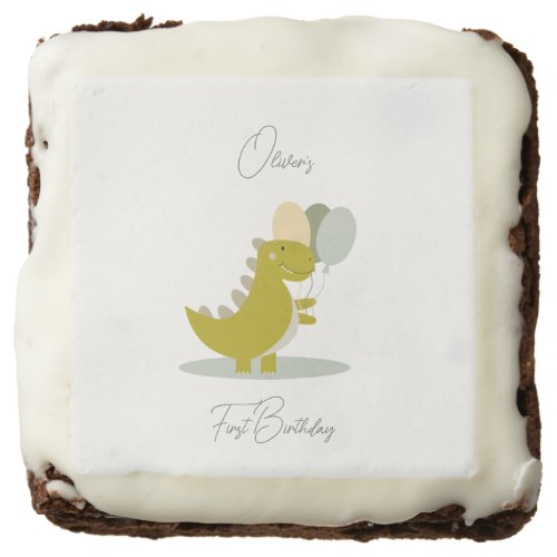 Dinosaur Yellow Green Grey First Birthday Brownie