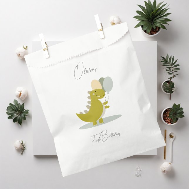 Dinosaur Yellow Green Grey First Birthday Favor Bag (Creator Uploaded)