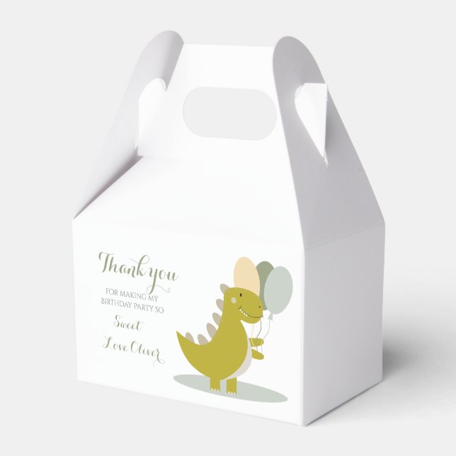Dinosaur Yellow Green Grey First Birthday  Favor Boxes (Front Side)