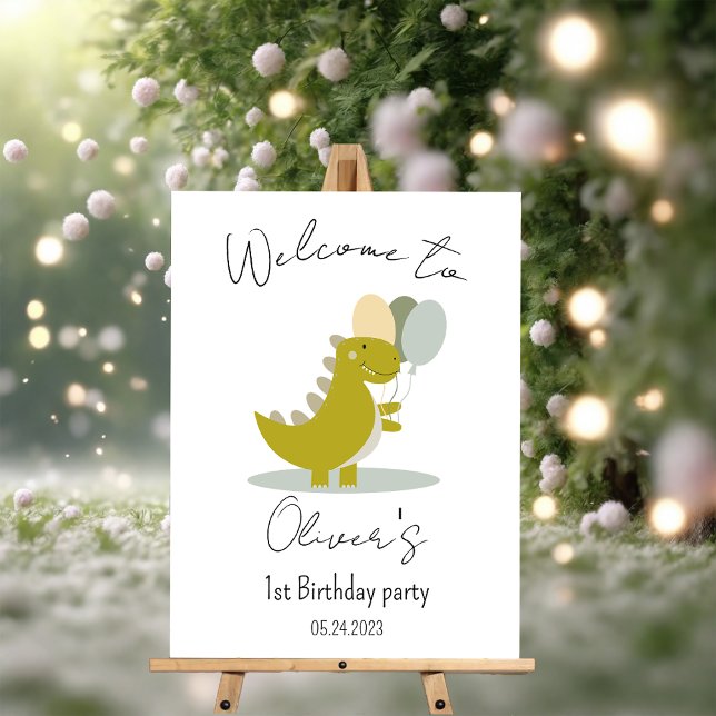 Dinosaur Yellow Green Grey First Birthday Welcome Foam Board (Creator Uploaded)