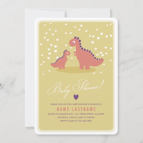 Dinosaur Yellow Pink Baby Shower Invite Rounded