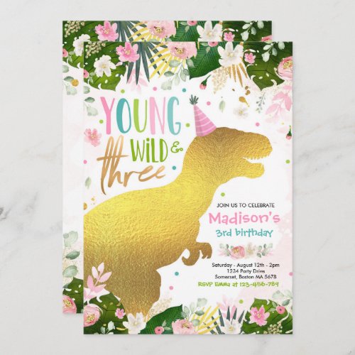 Dinosaur Young Wild And Free Dinosaur Birthday Invitation