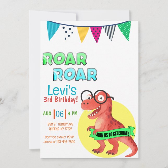 Dinosaur Young Wild birthday Invitation (Front)