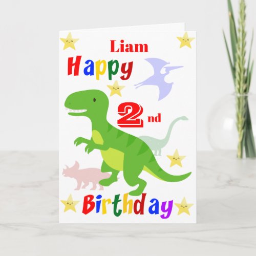 Dinosaurs 2nd birthday card