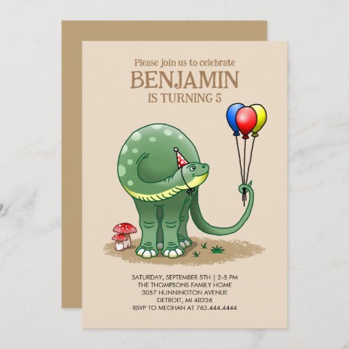 Dinosaurs and Balloons Birthday Invitation