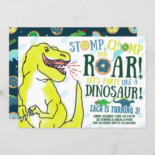 Dinosaurs and Donuts Birthday Party Invitation