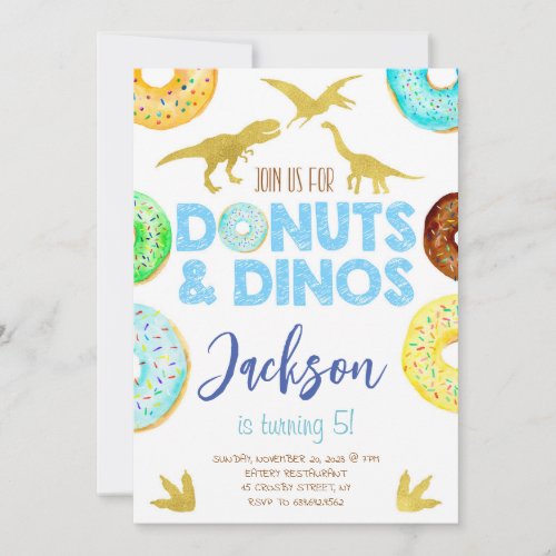 Dinosaurs and Donuts Boy Birthday Party Invitation