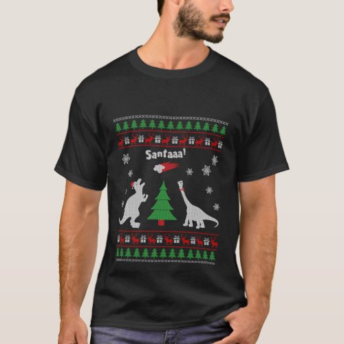 Dinosaurs And Santa Ugly T_Shirt