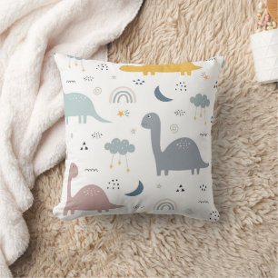Dinosaurs and the rainbow in the sky. throw pillow