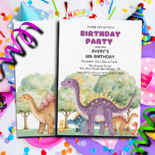 Dinosaurs and Trees Colorful 6th Birthday Party Invitation