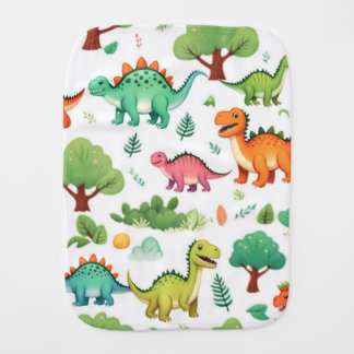 Dinosaurs and trees pattern white baby burp cloth