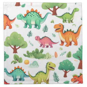 Dinosaurs and trees pattern white cloth napkin