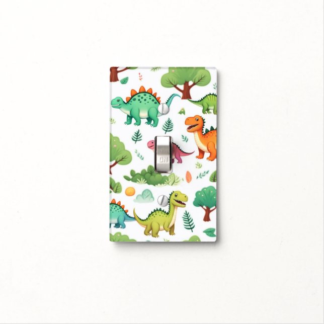 Dinosaurs and trees pattern white light switch cover (In Situ)