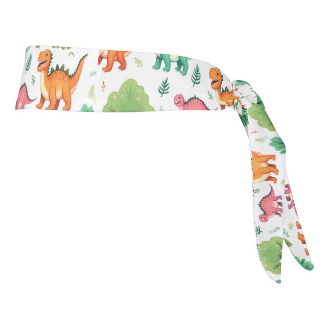 Dinosaurs and trees pattern white tie headband (Rotate 90)
