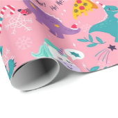 Dinosaurs And Unicorns Christmas Pattern Wrapping Paper (Roll Corner)