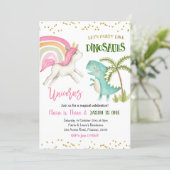 Dinosaurs and Unicorns Sibling Birthday Invitation (Standing Front)
