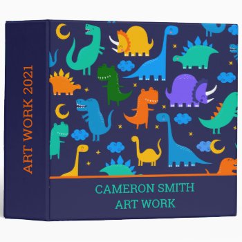 Dinosaurs At Night Colorful Kids Personalized  3 R 3 Ring Binder by LilPartyPlanners at Zazzle
