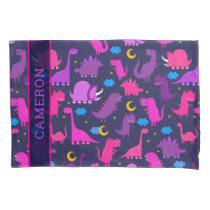 Dinosaurs At Night Pink Purple Girls Personalized Pillow Case