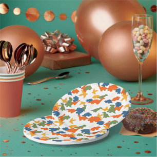 Dinosaurs - Autumn Color Outline White Background Paper Plates