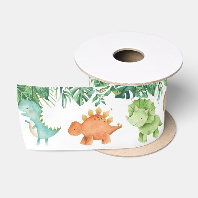 Dinosaurs Baby Shower Birthday Gold Confetti Satin Ribbon (Spool)