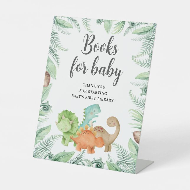 Dinosaurs Baby Shower Books For Baby Pedestal Sign (Front)