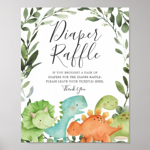 Dinosaurs Baby Shower Diaper Raffle Sign