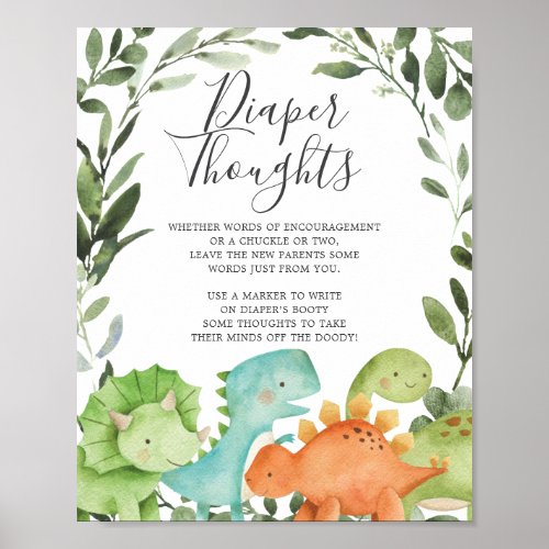 Dinosaurs Baby Shower Diaper Thoughts Sign