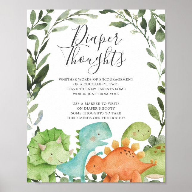 Dinosaurs Baby Shower Diaper Thoughts Sign (Front)