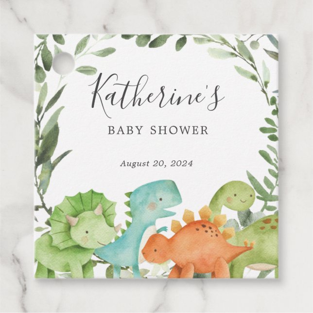 Dinosaurs Baby Shower Favor Tag (Front)