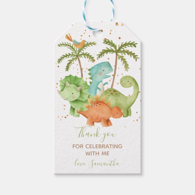 Dinosaurs Baby Shower Gift Tags (Front)