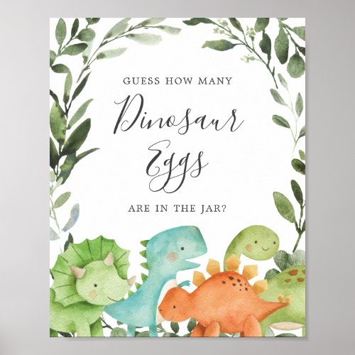 Dinosaurs Baby Shower Guess How Many Dinosaur Eggs Poster