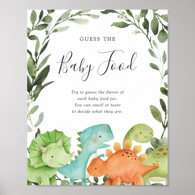 Dinosaurs Baby Shower Guess The Baby Food Sign (Front)
