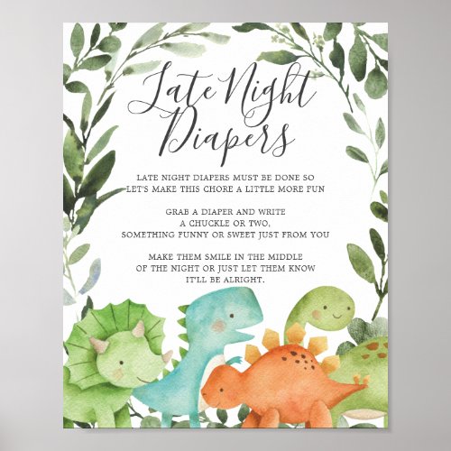 Dinosaurs Baby Shower Late Night Diapers Sign