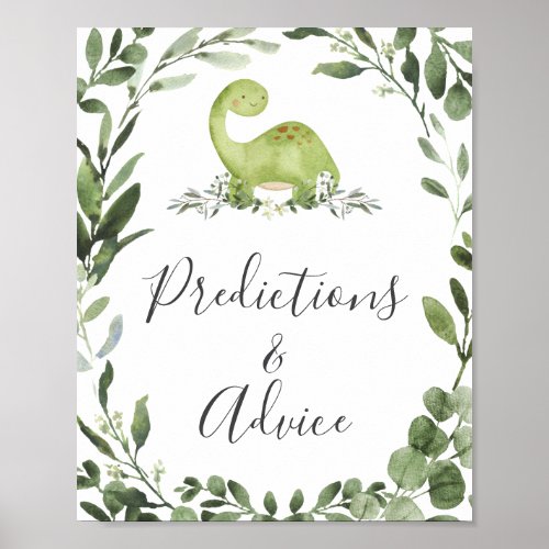 Dinosaurs Baby Shower Predictions and Advice Sign