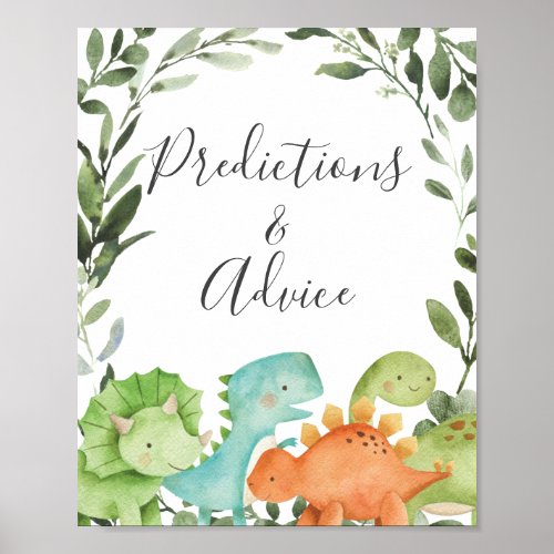 Dinosaurs Baby Shower Predictions and Advice Sign