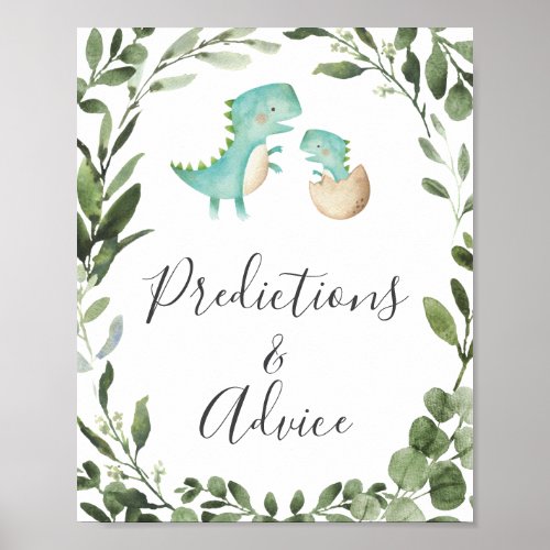 Dinosaurs Baby Shower Predictions and Advice Sign