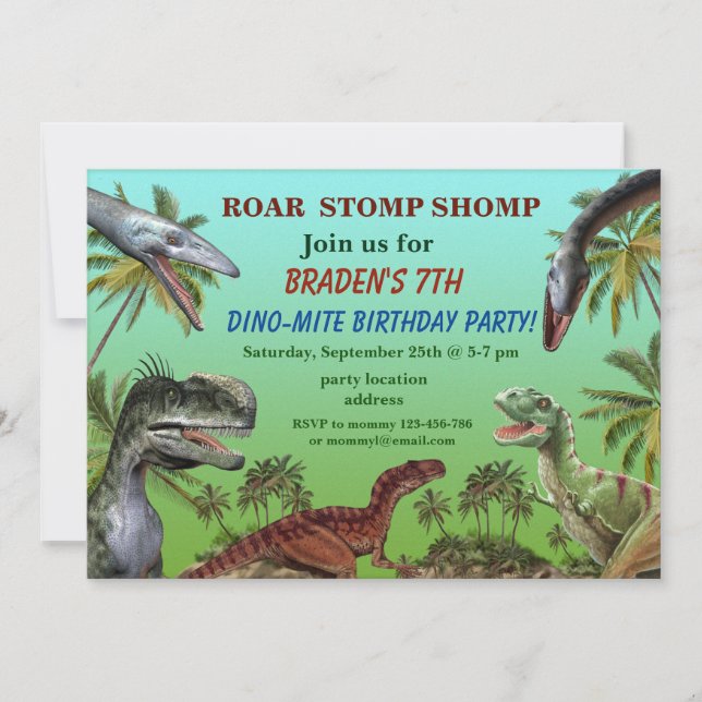 Dinosaurs birthday invitation card (Front)