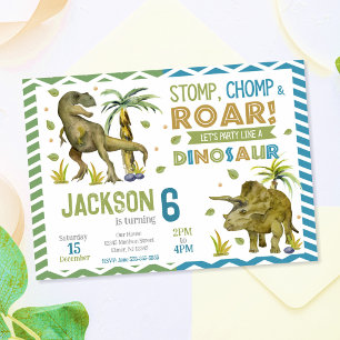 Dinosaurs Birthday Invitation   T-rex   Triceratop