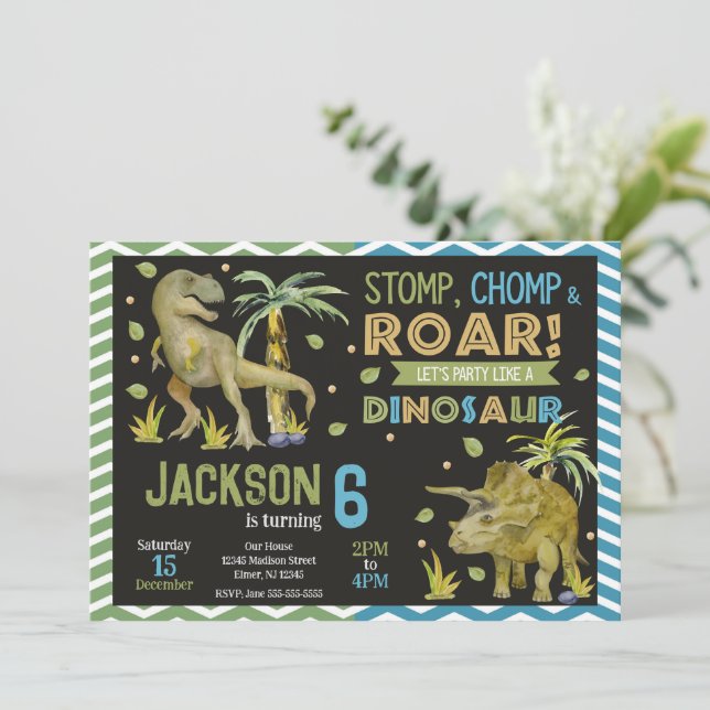 Dinosaurs Birthday Invitation | T-rex | Triceratop (Standing Front)