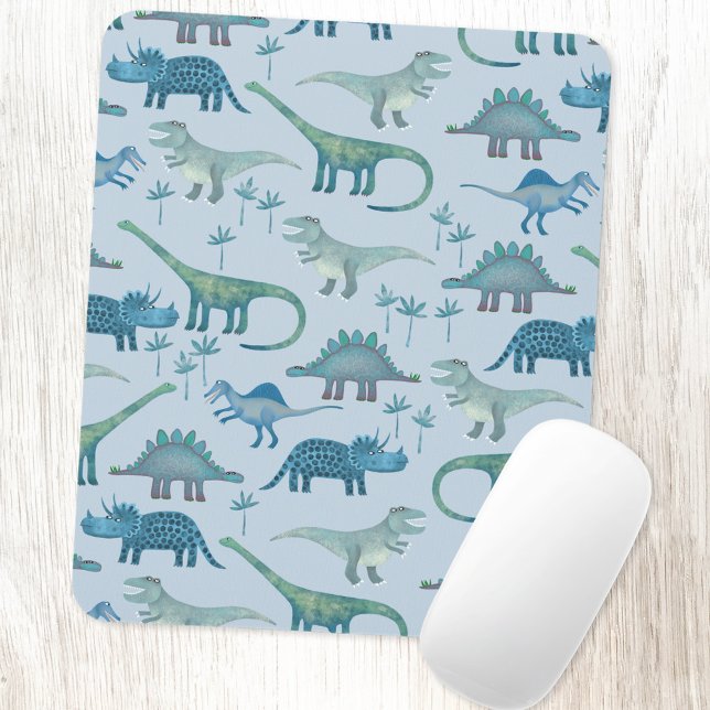 Dinosaurs Blue Pattern Mouse Pad (Blue dinosaur pattern art mousemat)