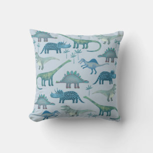 Dinosaurs Blue Throw Pillow