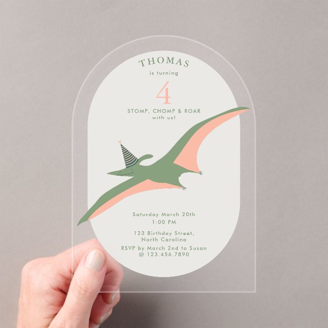 Dinosaurs Boho Prehistoric Party Animals Birthday Acrylic Invitations (Insitu (Handheld))
