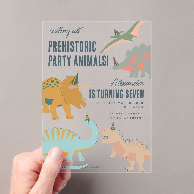 Dinosaurs Boho Prehistoric Party Animals Birthday Acrylic Invitations (Insitu (Handheld))