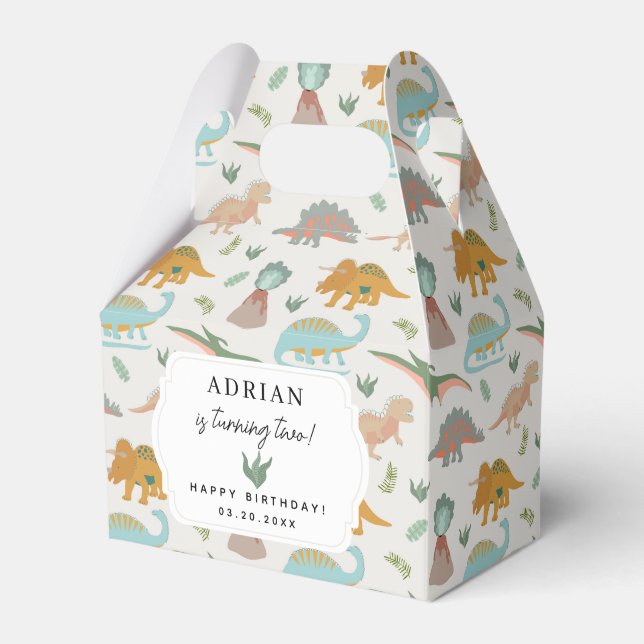 Dinosaurs Boho Prehistoric Party Animals Birthday Favor Boxes (Front Side)